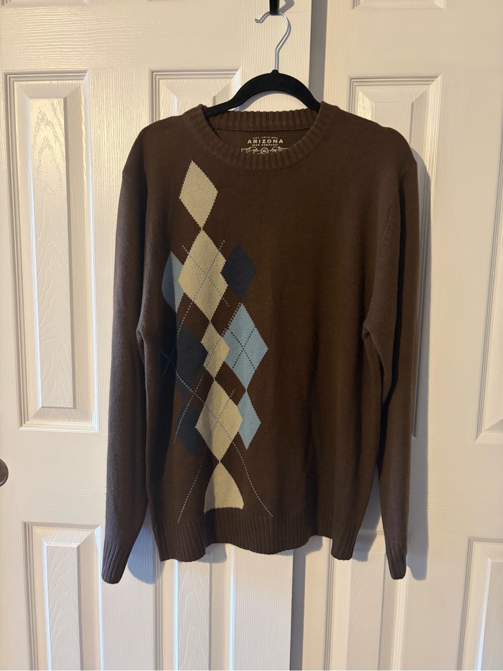 Vintage Arizona Jean Company Brown Argyle Crewneck Sweater Size XL